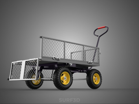 可拆卸网状侧板手推车手推车移动车实用折叠 3D 模型