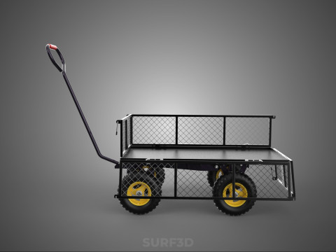 可拆卸网状侧板手推车手推车移动车实用折叠 3D 模型