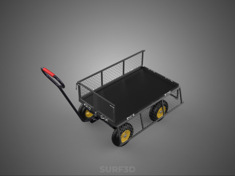 可拆卸网状侧板手推车手推车移动车实用折叠 3D 模型