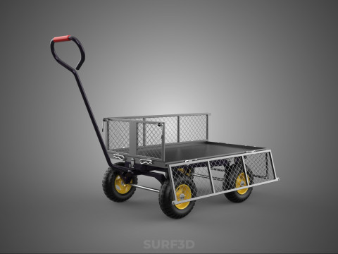 可拆卸网状侧板手推车手推车移动车实用折叠 3D 模型