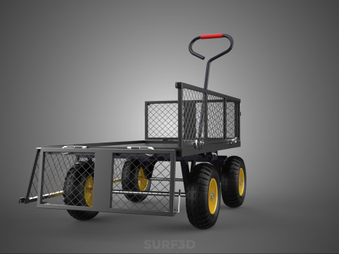 可拆卸网状侧板手推车手推车移动车实用折叠 3D 模型