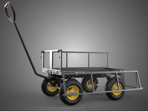 可拆卸网状侧板手推车手推车移动车实用折叠 3D 模型