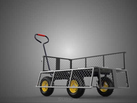 可拆卸网状侧板手推车手推车移动车实用折叠 3D 模型