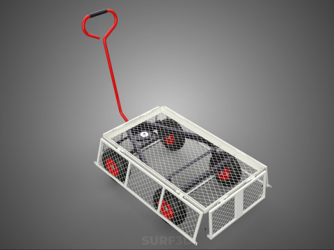 KERANJANG TROLLEY SISI MESH GRID LOGAM LIPAT KOMPAK WAGON DOLLY 4W Model 3D