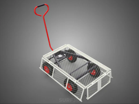 COMPACT FOLDING METAL GRID SIDE MESH TROLLEY CART WAGON DOLLY 4W 3D Model