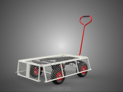 KERANJANG TROLLEY SISI MESH GRID LOGAM LIPAT KOMPAK WAGON DOLLY 4W Model 3D