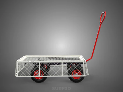 COMPACT FOLDING METAL GRID SIDE MESH TROLLEY CART WAGON DOLLY 4W 3D Model