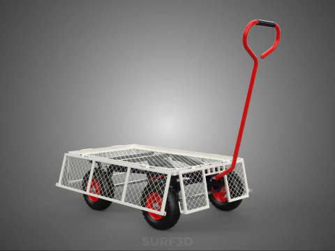 COMPACT FOLDING METAL GRID SIDE MESH TROLLEY CART WAGON DOLLY 4W 3D Model