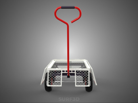 KERANJANG TROLLEY SISI MESH GRID LOGAM LIPAT KOMPAK WAGON DOLLY 4W Model 3D