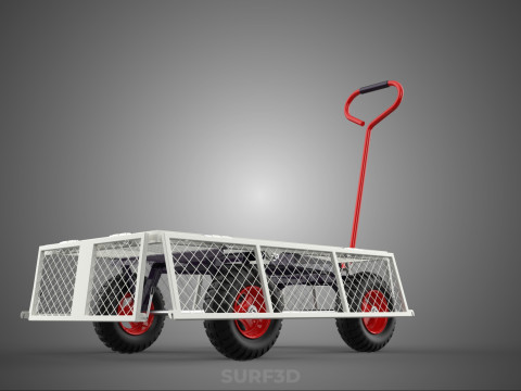 KERANJANG TROLLEY SISI MESH GRID LOGAM LIPAT KOMPAK WAGON DOLLY 4W Model 3D