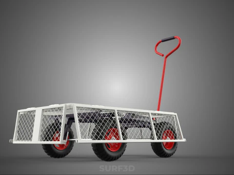 COMPACT FOLDING METAL GRID SIDE MESH TROLLEY CART WAGON DOLLY 4W 3D Model