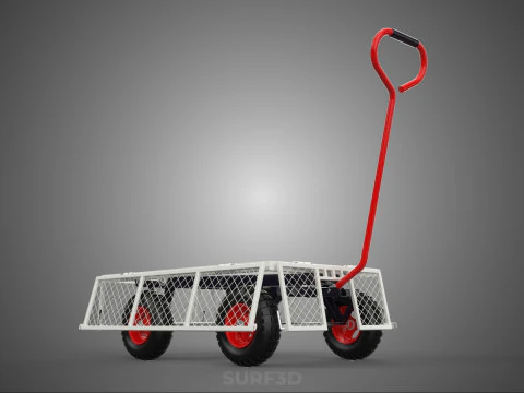 COMPACT FOLDING METAL GRID SIDE MESH TROLLEY CART WAGON DOLLY 4W 3D Model