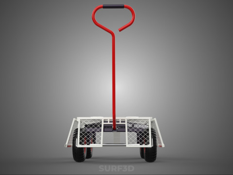 KERANJANG TROLLEY SISI MESH GRID LOGAM LIPAT KOMPAK WAGON DOLLY 4W Model 3D