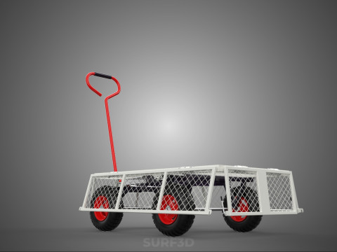 KERANJANG TROLLEY SISI MESH GRID LOGAM LIPAT KOMPAK WAGON DOLLY 4W Model 3D