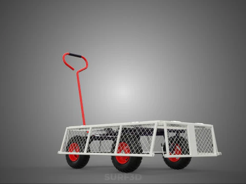 COMPACT FOLDING METAL GRID SIDE MESH TROLLEY CART WAGON DOLLY 4W 3D Model