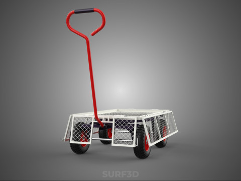 KERANJANG TROLLEY SISI MESH GRID LOGAM LIPAT KOMPAK WAGON DOLLY 4W Model 3D