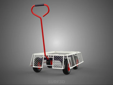 COMPACT FOLDING METAL GRID SIDE MESH TROLLEY CART WAGON DOLLY 4W 3D Model