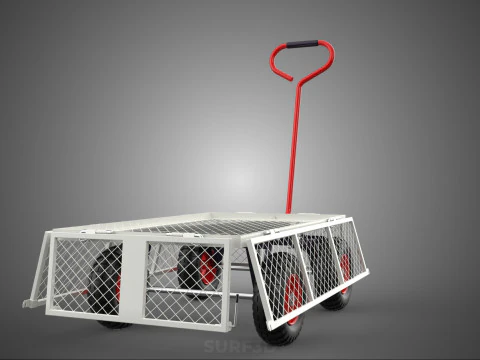 COMPACT FOLDING METAL GRID SIDE MESH TROLLEY CART WAGON DOLLY 4W 3D Model