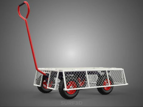 COMPACT FOLDING METAL GRID SIDE MESH TROLLEY CART WAGON DOLLY 4W 3D Model