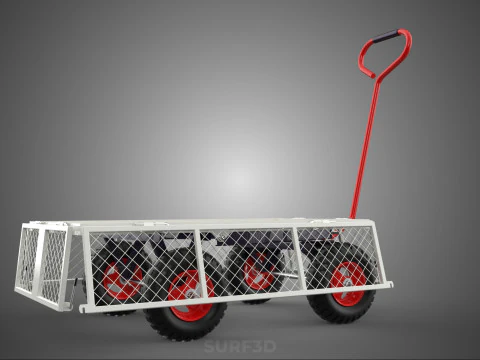 COMPACT FOLDING METAL GRID SIDE MESH TROLLEY CART WAGON DOLLY 4W 3D Model