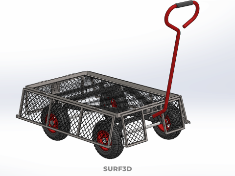 KERANJANG TROLLEY SISI MESH GRID LOGAM LIPAT KOMPAK WAGON DOLLY 4W Model 3D