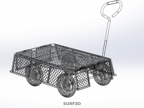 KERANJANG TROLLEY SISI MESH GRID LOGAM LIPAT KOMPAK WAGON DOLLY 4W Model 3D