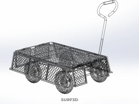 COMPACT FOLDING METAL GRID SIDE MESH TROLLEY CART WAGON DOLLY 4W 3D Model