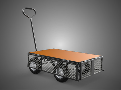 Kereta Troli Jaring Samping Kisi Logam Lipat Serbaguna Gerobak Troli 4W Model 3D