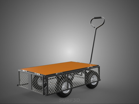 VERSATILE FOLDED METAL GRID SIDE MESH CAGE TROLLEY CART WAGON 4W 3D Model