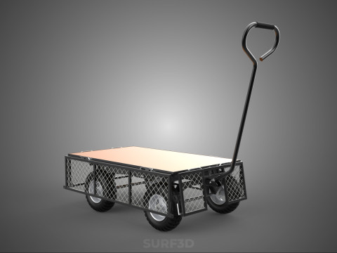 VERSATILE FOLDED METAL GRID SIDE MESH CAGE TROLLEY CART WAGON 4W 3D Model