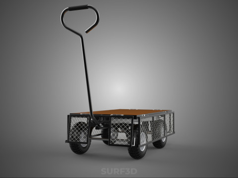 VERSATILE FOLDED METAL GRID SIDE MESH CAGE TROLLEY CART WAGON 4W 3D Model