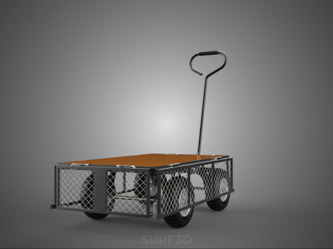 VERSATILE FOLDED METAL GRID SIDE MESH CAGE TROLLEY CART WAGON 4W 3D Model