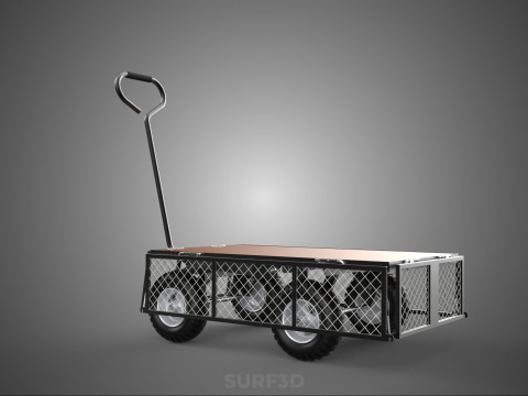 VERSATILE FOLDED METAL GRID SIDE MESH CAGE TROLLEY CART WAGON 4W 3D Model