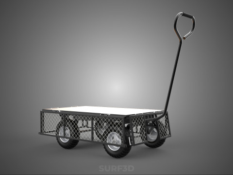 VERSATILE FOLDED METAL GRID SIDE MESH CAGE TROLLEY CART WAGON 4W 3D Model