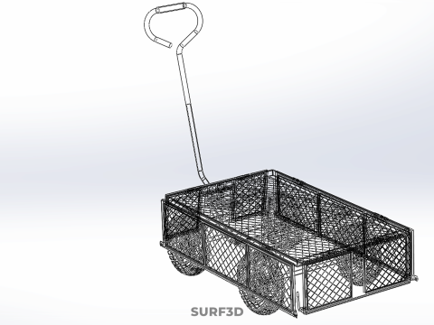 VERSATILE FOLDED METAL GRID SIDE MESH CAGE TROLLEY CART WAGON 4W 3D Model