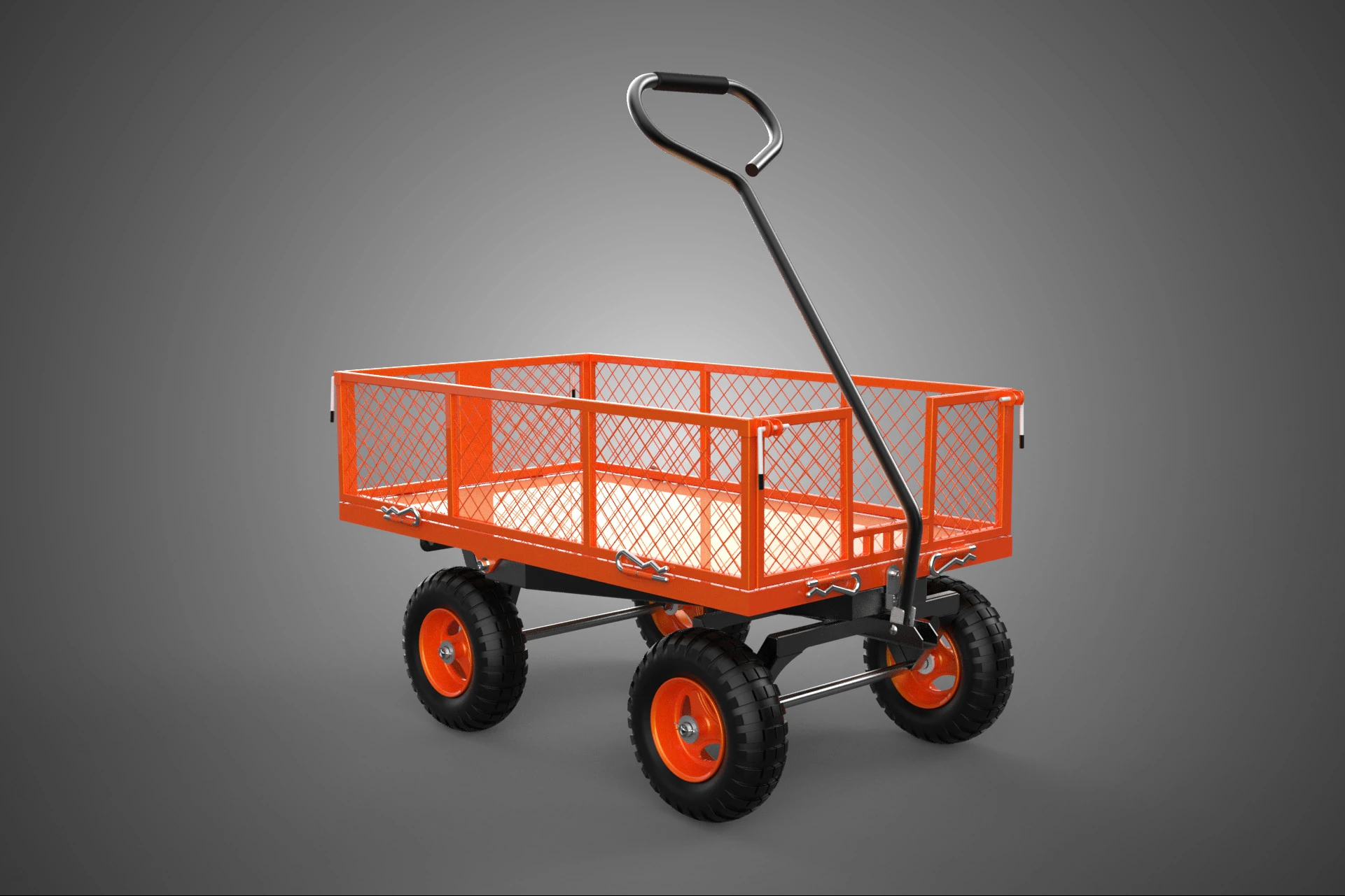 ALL TERRAIN ORANGE HAULING UTILITY CART TROLLEY WAGON GARDEN 4 W 3D Model .c4d .max .obj .3ds .fbx .stl .blend 