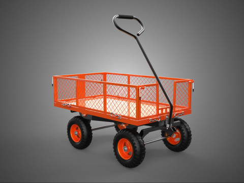 ALL TERRAIN ORANGE HAULING UTILITY CART TROLLEY WAGON GARDEN 4 W 3D Model