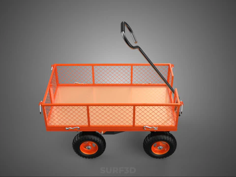 ALL TERRAIN ORANGE HAULING UTILITY CART TROLLEY WAGON GARDEN 4 W 3D Model
