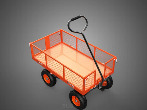 ALL TERRAIN ORANGE HAULING UTILITY CART TROLLEY WAGON GARDEN 4 W 3D Model