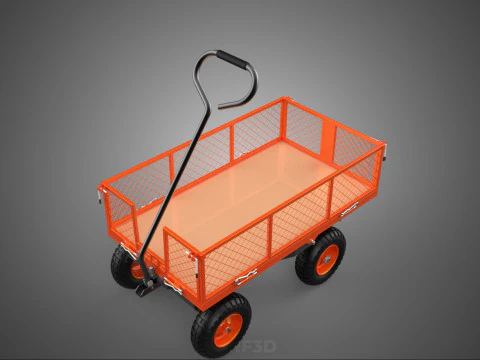 ALL TERRAIN ORANGE HAULING UTILITY CART TROLLEY WAGON GARDEN 4 W 3D Model