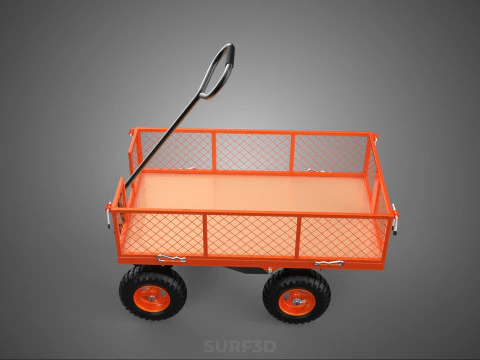 ALL TERRAIN ORANGE HAULING UTILITY CART TROLLEY WAGON GARDEN 4 W 3D Model