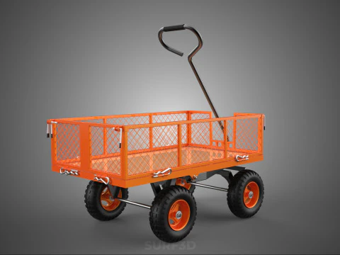 ALL TERRAIN ORANGE HAULING UTILITY CART TROLLEY WAGON GARDEN 4 W 3D Model