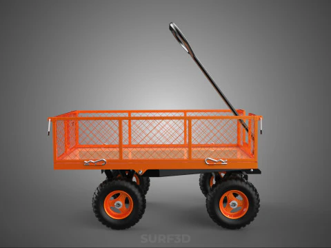 ALL TERRAIN ORANGE HAULING UTILITY CART TROLLEY WAGON GARDEN 4 W 3D Model