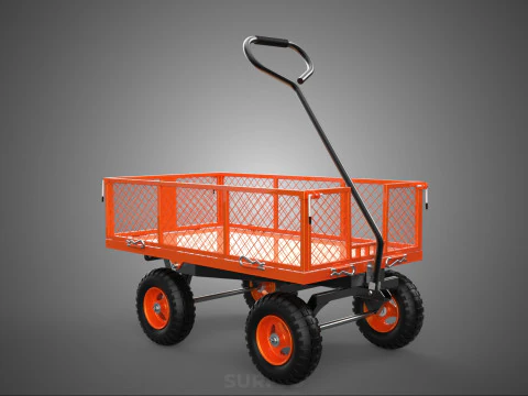 ALL TERRAIN ORANGE HAULING UTILITY CART TROLLEY WAGON GARDEN 4 W 3D Model