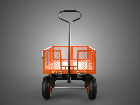 ALL TERRAIN ORANGE HAULING UTILITY CART TROLLEY WAGON GARDEN 4 W 3D Model