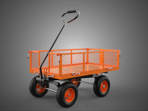 ALL TERRAIN ORANGE HAULING UTILITY CART TROLLEY WAGON GARDEN 4 W 3D Model