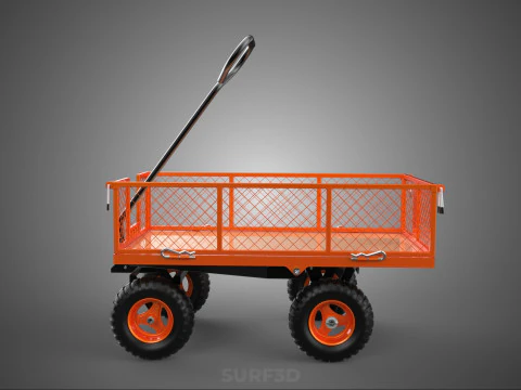 ALL TERRAIN ORANGE HAULING UTILITY CART TROLLEY WAGON GARDEN 4 W 3D Model