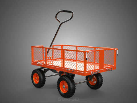 ALL TERRAIN ORANGE HAULING UTILITY CART TROLLEY WAGON GARDEN 4 W 3D Model