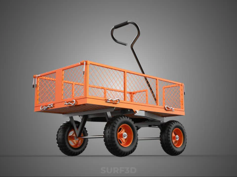 ALL TERRAIN ORANGE HAULING UTILITY CART TROLLEY WAGON GARDEN 4 W 3D Model