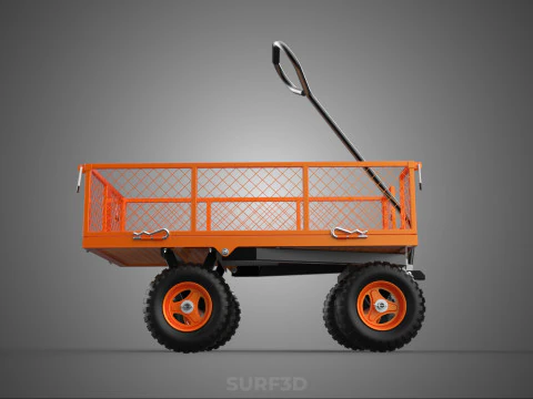 ALL TERRAIN ORANGE HAULING UTILITY CART TROLLEY WAGON GARDEN 4 W 3D Model